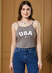 Shein Spaghetti Strap Typographic Chest Print Cami