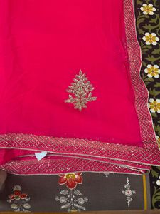Vibrant Pink Embroidered Saree used