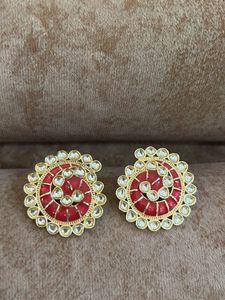 Elegant Red & Gold Spiral Earrings