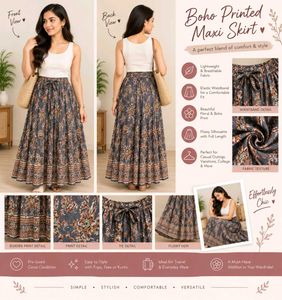 Grey Floral Printed Long Skirt 🌸