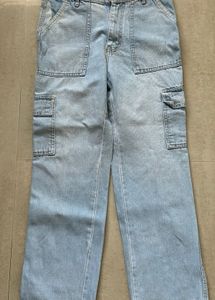 Zara light wash denim cargo