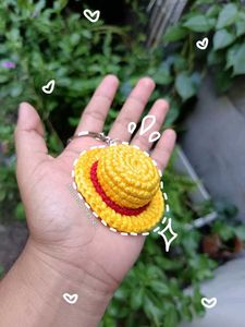 Crocheted Straw Hat Keychain