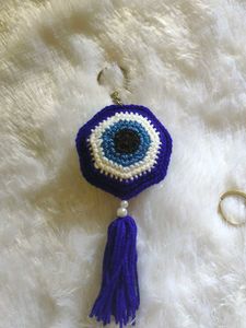 Crocheted Evil Eye Keychain Tassel Charm