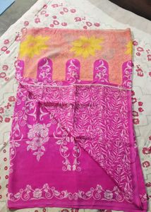 Pink &amp; Yellow Floral Chiffon Saree