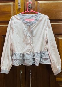 Chic Ruffled Front Tie Blouse