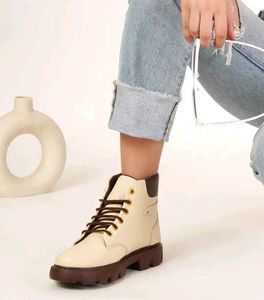 Stylish Cream Lace-Up Boots
