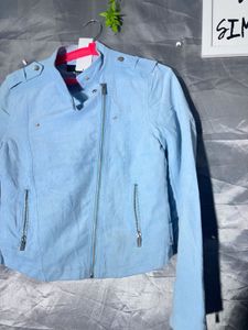 forever 21 Light Blue Faux Suede Biker Jacket