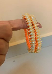 2 Silk Thread Bangles With Beads New