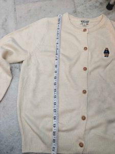 Cream Teddy Bear Embroidered Cardigan