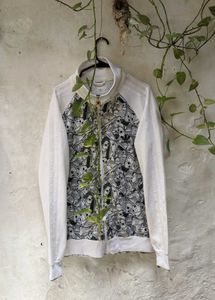 Unique Graphic Print Zip-Up Jacket