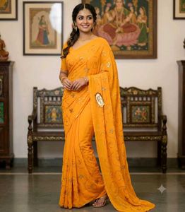 Stunning Yellow Embellished Saree