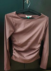 brown fitted ruched waist top 🔥