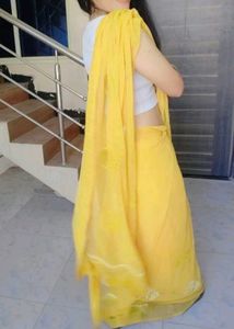 Elegant Yellow Saree with balues deniam