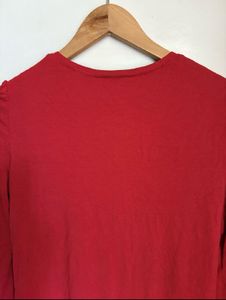 Red Long Sleeve Lace Details Top