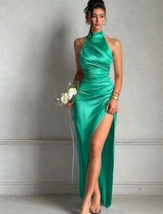 Elegant Green Satin Maxi Dress