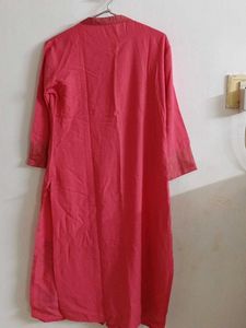 Pink Cotton Kurta Solid