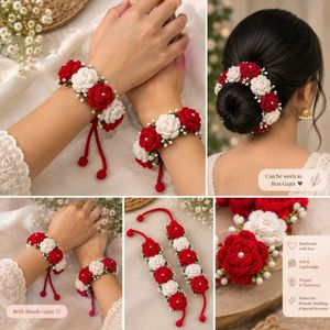 RED AND WHITE CROCHET HAND N HAIR GAJRA