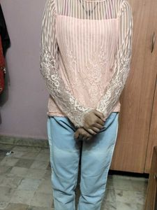 Peach Colour Top Net &amp; Lycra Material Mix