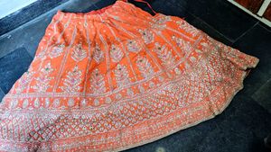 orange dabka work lehanga
