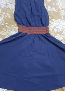 Navy Blue Sleeveless A-Line Dress with Belt