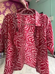 Vibrant Red Zebra Print Button-Up Shirt