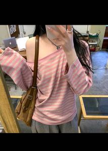 Pink Striped Off-Shoulder Top imported 🥢🍥