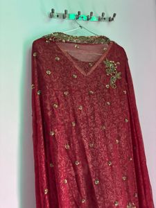 Embellished Red Kurta Set