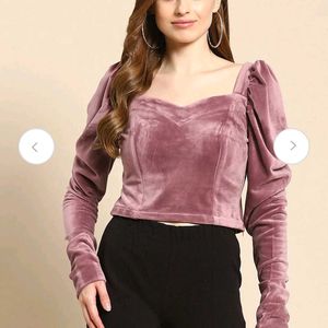 Neck Velvet Blouson Crop Top