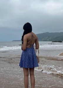 Blue Floral Backless Mini Dress