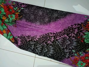 "Purple" Printed Saree With Unstitched Blouse