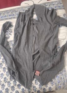 Gray Open Front Cardigan