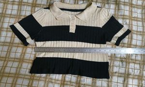 Striped Polo Neck Crop Top