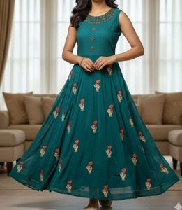 Elegant Teal Embroidered gown