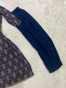 Deep Navy Blue Printed Kurti &amp; Pants Set