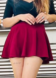 Cute Pleated Red Mini Skirt