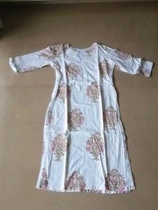 White Kurta with Pink Floral Print