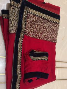 Exquisite Red Saree with Velvet Border