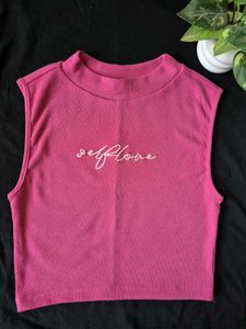 Pink "Self Love" Ribbed Mock Neck Tank Top