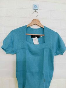 Chic Blue Square Neck Top