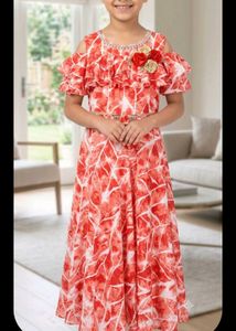 combo red  Floral Print Dress with Ruffle Detail