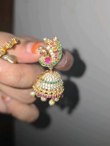 one gram gold Stunning Peacock Jhumka Earrings