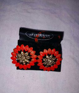 Stunning Red &amp; Gold Floral Earrings
