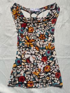 Vintage Floral Print Cowl Neck Tank Top