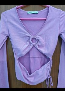 Ribbed Pink Cut-Out Long Sleeve Top &amp; Shorts Set