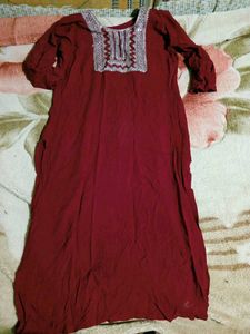 Maroon Embroidered Kurta