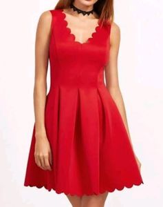 SHEIN Double V Neck Red Dress