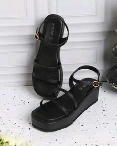 Shein buckle fastening Black Platform Wedge