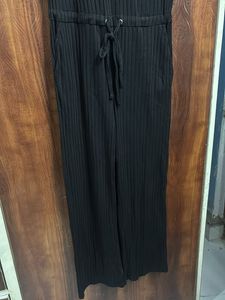 Black Ribbed Jumpsuit with Drawstring Waist