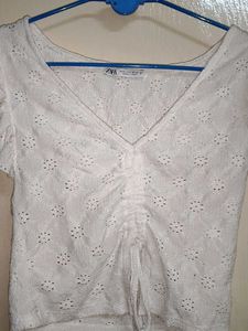White Eyelet Cropped Top