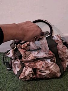 London Print Drawstring Bucket Bag